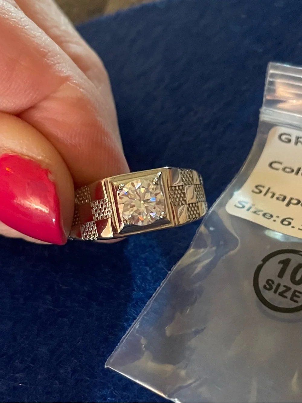 Men's Sterling silver 1 Carat flawless Moissanite Statement Ring - Size 10